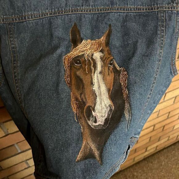 Vintage Rhythm Blue Denim Vest With Painted Horse Design Y2K Western Size Medium - Picture 4 of 6